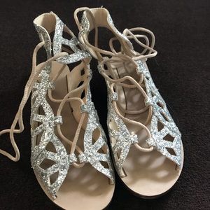 Zara Women Silver Glitter Gladiator Sandals